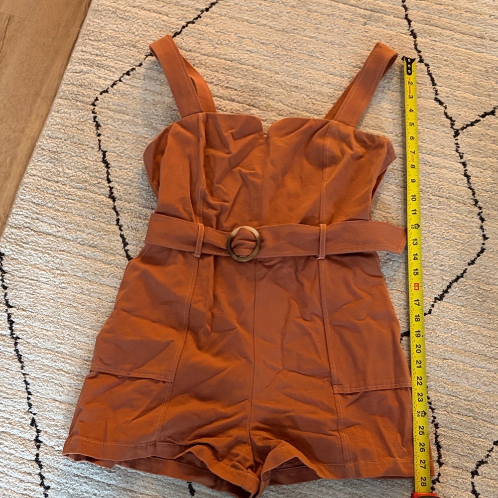 INTERMIX Stefania Belted Cotton Twill Romper In Beige size 12